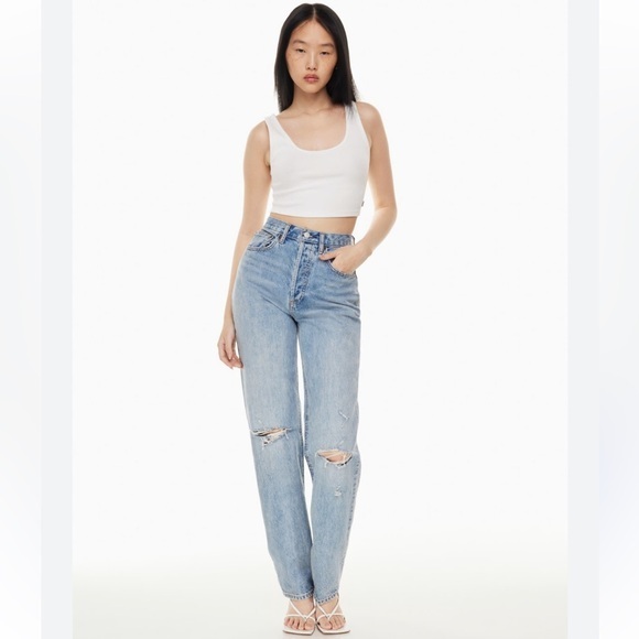 Denim Forum Denim - Aritzia Denim Forum Joni High Rise Loose Blue Distressed Jean Size 26 Cotton